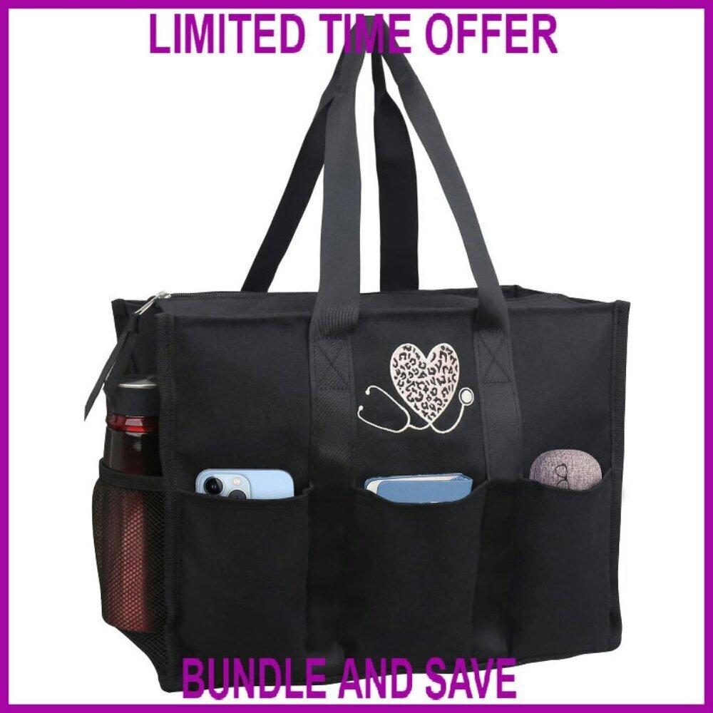 Waterproof Canvas Nurse Tote Bag with Multiple Pockets for Work
